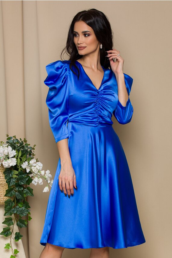 Rochie de nunta albastru regal cu pliuri la bust LaDonna eleganta
