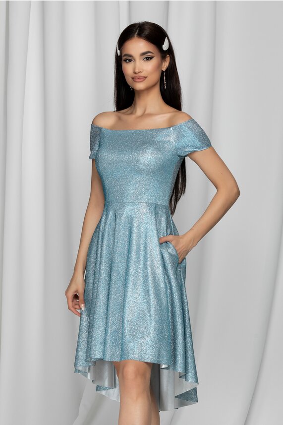 Rochie de nunta bleu cu aplicatii stralucitoare de lurex Heidi din lurex
