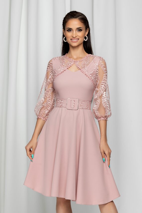 Rochie de nunta roz accesorizata cu tulle si broderie Irma din vascoza