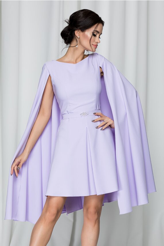 Rochie de ocazie lila cu pliuri si capa LaDonna din stofa elastica
