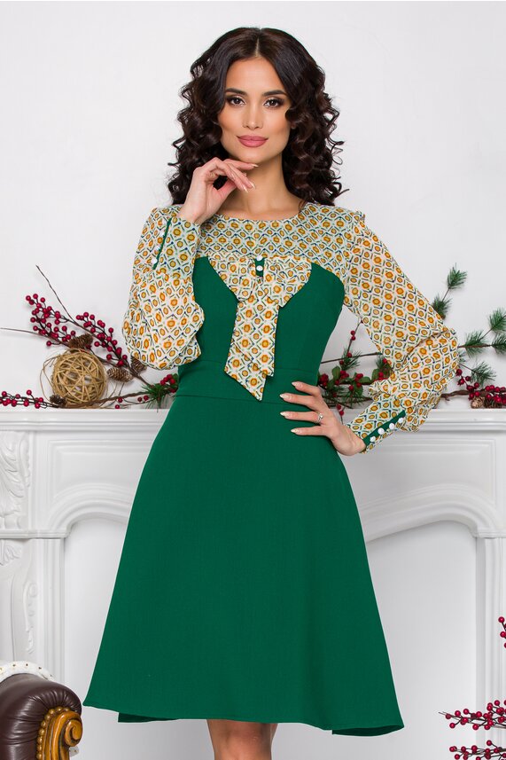 Rochie de primavara verde cu imprimeuri geometrice superba Ella Collection Andrada