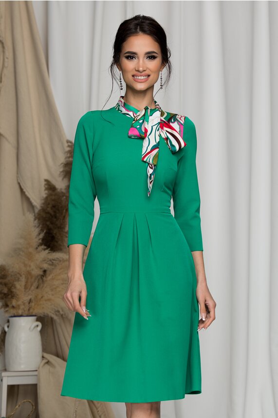 Rochie de toamna verde cu imprimeu la baza gatului Moze feminina