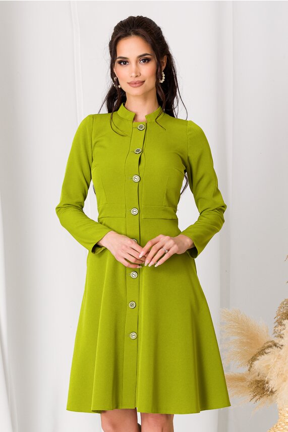 Rochie de toamna verde lime cu nasturi Moze