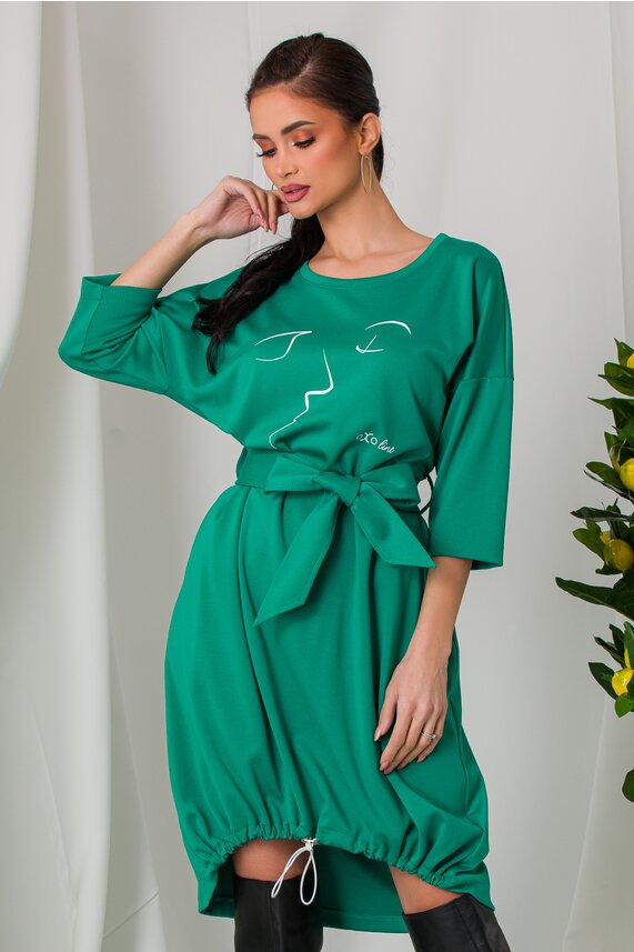 Rochie de zi verde deschis casual cu imprimeu abstract de stofa Linda